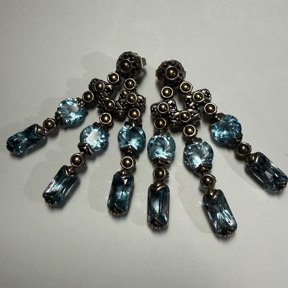 💎💙 John Hardy 925 Sterling Silver & 18K Gold Blue Topaz Drop Earrings 💙💎